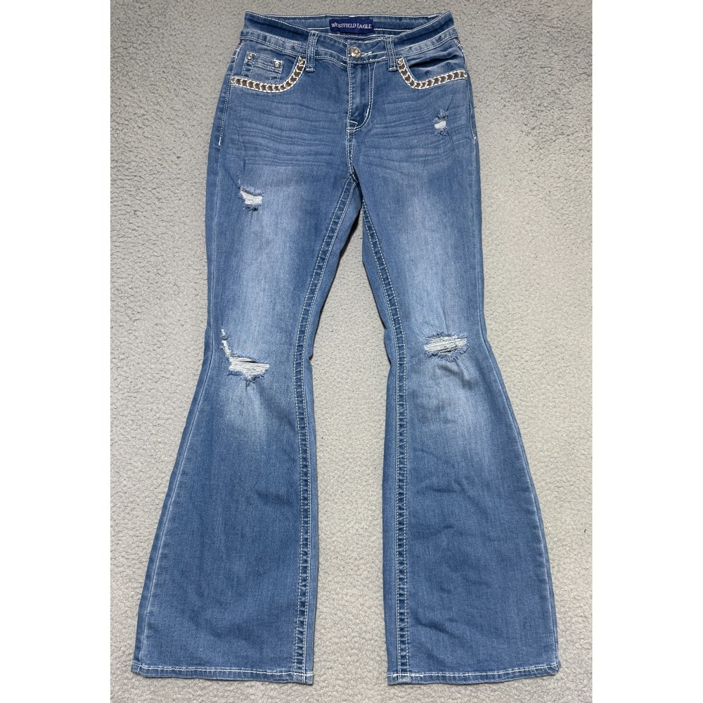 Westfield Eagle Embellished Bling Western Flare Jeans Cowgirl Rhinestones Size 5